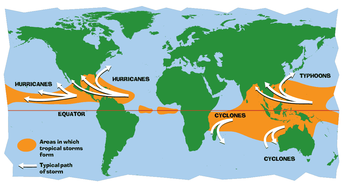 Hurricane and tropical storm zones