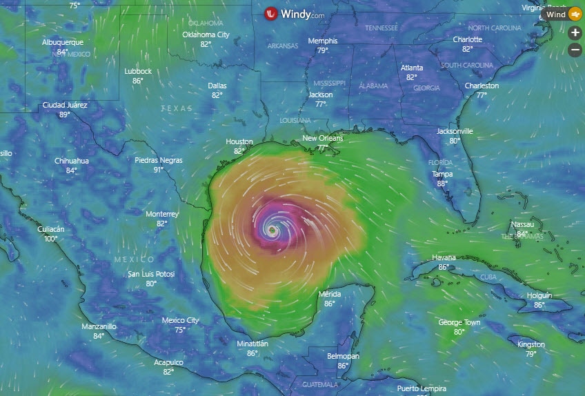 map of Hurricane Delta heading for gulf Coast